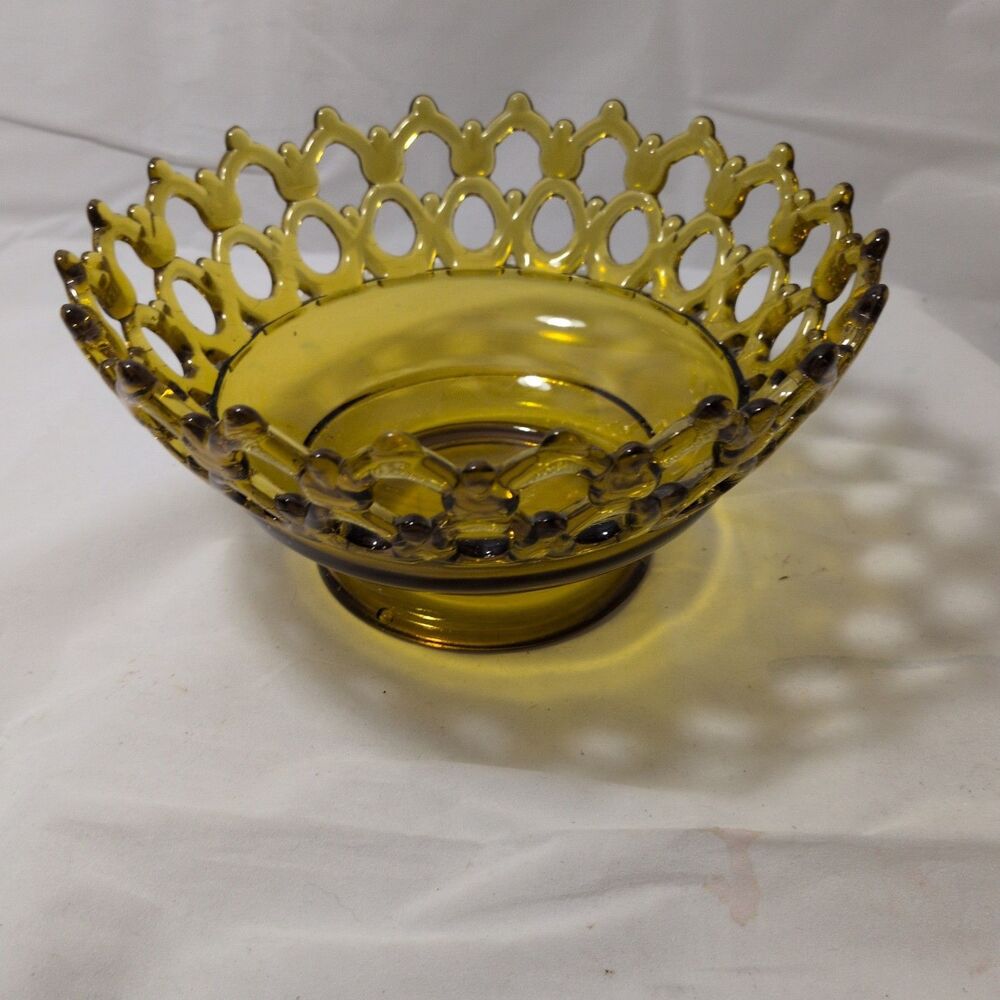 Vintage Westmoreland Amber Doric Open Lace Bowl - As-Is